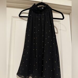 Vince Camuto Black Halter Blouse with Gold Dots